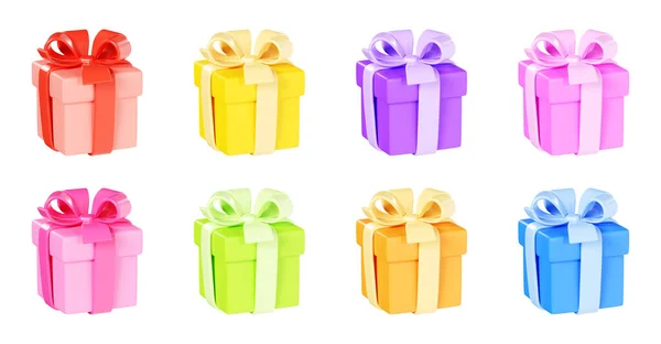 Gift Box Render Illustration Set Collection Various Color Present Packages — Stock Photo, Image