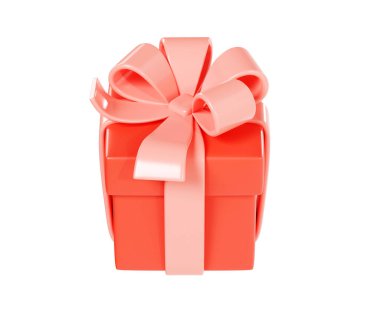 Pembe kurdeleli kırmızı hediye kutusu ve 3D resim çizimi - uçan hediye paketi. Tebrik ya da bonus konsepti için sürpriz paket düşüşü - selamlama ve ödül tasarım unsuru.