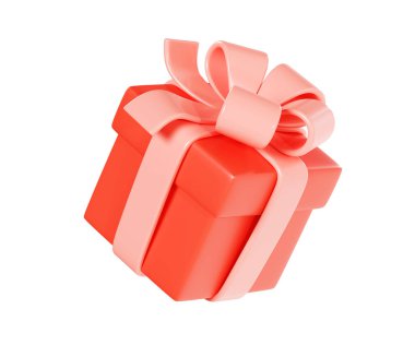 Kırmızı uçan hediye kutusu 3D resimleme - pembe kurdeleli mevcut paket ve havada süzülüyor. Tebrikler veya bonus konsept için Surprize paketi - selamlama ve ödül tasarım unsuru.