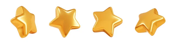 Zlatá Hvězda Různých Úhlech Ilustrační Sada Lesklý Zlatý Plovoucí Designový — Stock fotografie