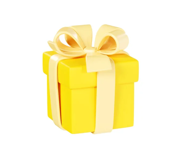 Yellow Gift Box Ribbon Bow Render Illustration Present Package Congratulation — Stock Photo, Image