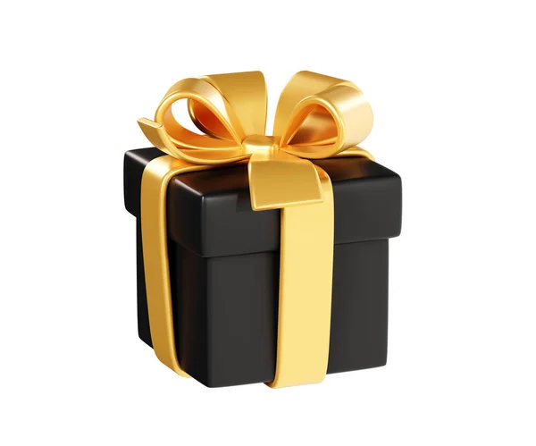 Черный Закрытый Подарочный Коробок Золотой Лентой Лук Рендеринга Иллюстрации Подарок — стоковое фото