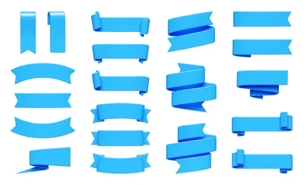 Fita Azul Banner Render Set Caixa Texto Forma Fita Brilhante — Fotografia de Stock