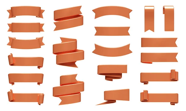 Bronze Ribbon Banner Render Set Glossy Metalic Text Box Form — Stock Photo, Image