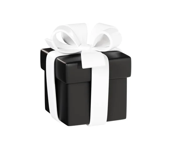Black Closed Gift Box White Ribbon Bow Render Illustration Present — Stock Photo, Image