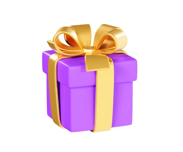 Purpurowe Pudełko Złotą Wstążką Łuk Ilustracji Renderowania Obecny Pakiet Gratulacji — Zdjęcie stockowe