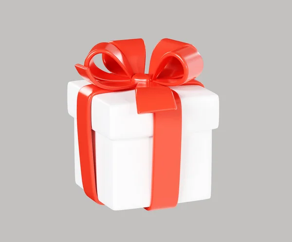 Белая Закрытая Подарочная Коробка Красной Лентой Бантом Трехмерной Иллюстрацией Подарок — стоковое фото