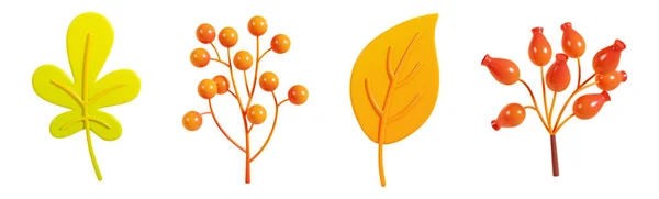 Jesienne Liście Jagody Ilustracja Zestaw Jesień Sezonowe Botaniczne Elementy Projektu — Zdjęcie stockowe