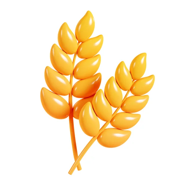 麦穗3天渲染插图 秋天农场收获大麦与谷物的季节性设计 秋天或感恩节的黄色成熟黑麦或麦穗卡通图标 — 图库照片