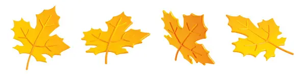 Yellow Maple Leaf Render Illustration Set Cartoon Icon Autumn Tree — Stock Photo, Image