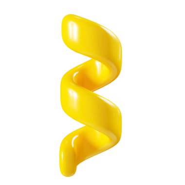 Doğum günü partisi patlayıcısı sarı konfeti şeridi elementi. 3 boyutlu resimleme. Sürpriz ya da kazanan yılan kurdelelerini kutlar. Havai fişek patlamasından sonra parti dekorunu uçur ve süzül.