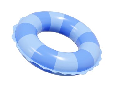 Yaz tatili ya da yüzme havuzu için şişirilebilir yüzük ikonu rahatlama - 3D çizim. Mavi pastel çizgili lastik şamandıra. Aquapark ya da yaz mevsiminde deniz seyahati hayat kurtaran ekipmanlar.