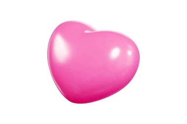 Parlak yüzeyi olan 3 boyutlu pembe kalp balonu, gerçekçi ışık yansımaları. Romantik tasarımlar, kutlama temaları veya Sevgililer Günü dekorasyonları için yumuşak yuvarlak kenarlı uçan nesne.