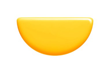 Parlak yuvarlak kenarlı, yarı daire şeklinde sarı 3D çağrı pankartı. Vektör ileti balonu sosyal medya postası, sunum, arayüz tasarımı için gradyan gölgeleme ve parlak renklendirme gösterir.