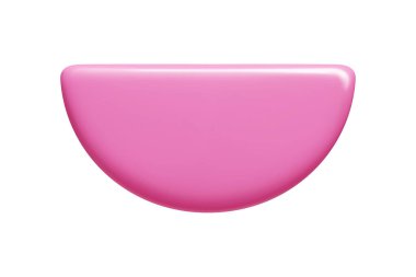 Eğri kenarlı ve cilalı yüzeyi olan vektör stili pembe yarı dairesel 3d pankart. Modern tasarım materyalleri için yumuşak gradyan ve gerçekçi röfleler içeren parlak metin arkaplan ögesi.