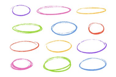 Pastel boya elipsi tebeşir koleksiyonunu vurguluyor. Beyaz arka planda kumlu dokuya sahip oval hatlar. Tasarım metni vurgusu için elle çizilmiş ve katmanlı kenarlı halka çerçeveleri.