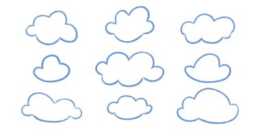 Çocuk pastel boya kalemi bulut karalama seti. Güzel, kusurlu, eğri büğrü hatlar, düzensiz sınırlar. Tuhaf pürüzlü yamalar fırça işi koleksiyonu farklı yoğunlukta. Mürekkep lekeleri grafikleri düzensiz biçimlendirir.