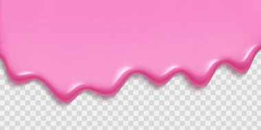 Şeffaf arkaplanda akan erimiş pembe dondurma. Dalgalı kenarlı parlak çilek damlası. Şeker grafikleri, gıda ambalajı ya da yaz ziyafetleri için tatlı dondurulmuş tatlı eritilir..