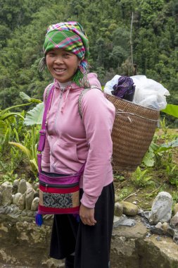 Sa Pa, Vietnam - 13 Nisan 2025: Muong Hoa Vadisi 'ndeki genç köylü kadın