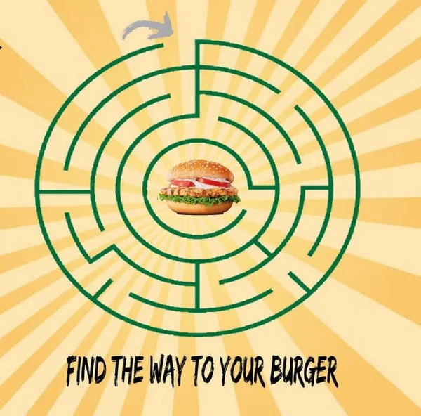 Labirent oyunu, çocuklar için etkinlik, çocuklar için bulmaca, Burgerinize giden yolu bulun..