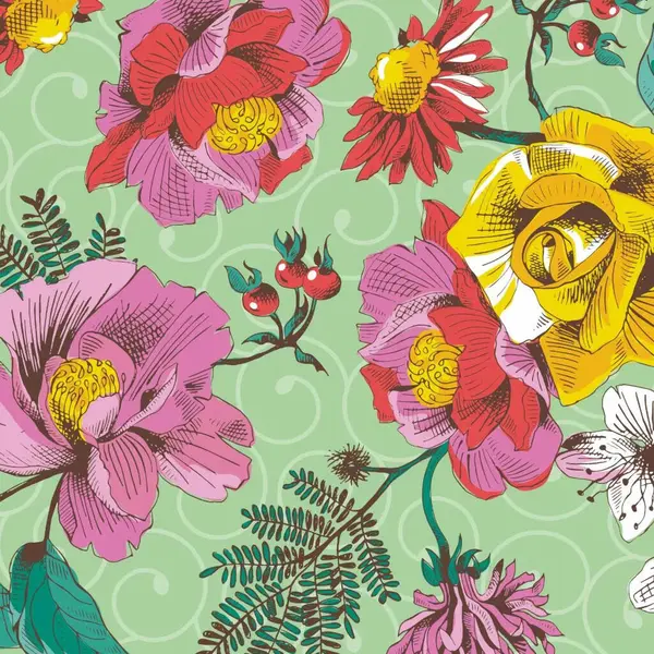 Arka planda çiçek desenli tasarım, kusursuz desen, vektör çizimi, kumaş tasarımı için