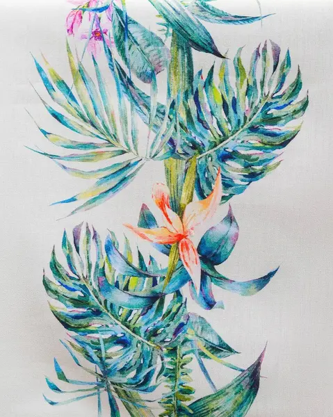 Çiçek desenli tasarım, bir kumaş üzerinde, arka planda, resimleme