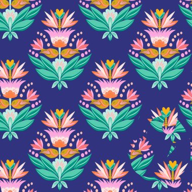 Arka planda çiçek motifi deseni, kusursuz illüstrasyon