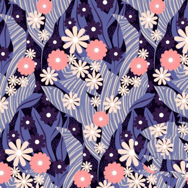 Arka plandaki mavi çiçekli desen kusursuz, illüstrasyon