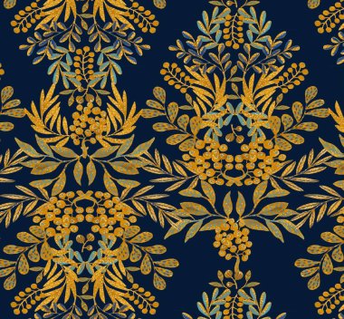 Arkaplanda Altın Yapraklar Motifi deseni, resimleme