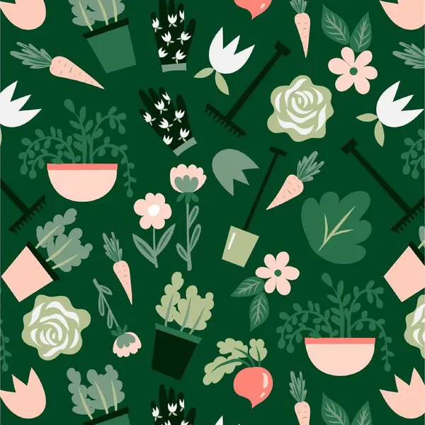 Arka planda bahçe deseni pürüzsüz, illüstrasyon