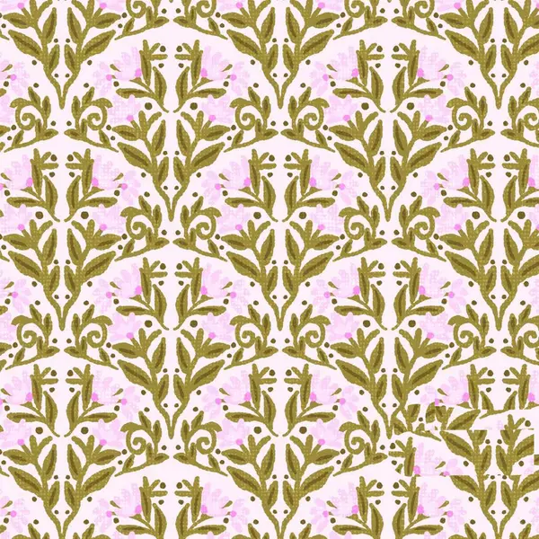 El çizimi pembe ve noktalar motif çiçek dikişsiz desen arka planda, illüstrasyon