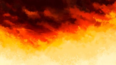 Gökdelenler, gökyüzü tahribatı ve felaket kıyameti ile yanan şehir. Çizim gerçekçiliği sanat arka planı.