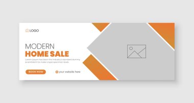 Gayrimenkul facebook kapağı tasarımı, modern ev satışları sosyal medya kapak şablonu, web afişi, indirimli ev satışı afişi.