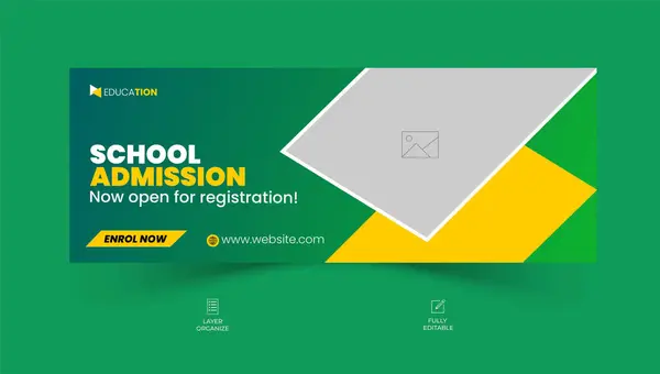 stock vector School admission facebook cover design, back-to-school social media banner, online education banner ads template.