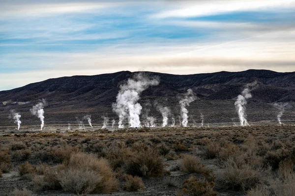 Vapor Que Sube Los Respiraderos Geotérmicos Desierto Nevada — Foto de Stock