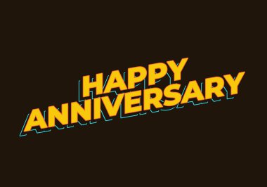 Mutlu yıldönümleri Metin efekti 3 boyutlu sarı renkte görünüm