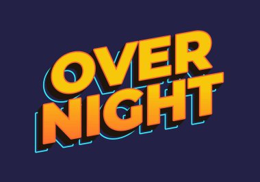 Bir gecede. Metin efekti tasarımı 3 boyutlu görünümde. Sarı renk