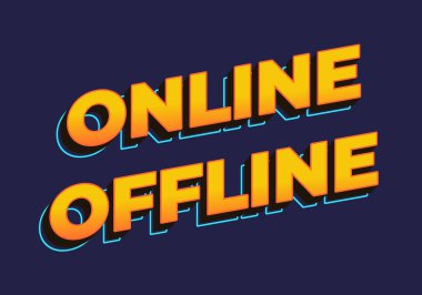 Çevrimdışı. Metin efekti tasarımı 3 boyutlu görünümde. Sarı renk