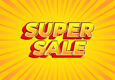 Süper satış. Metin efekti modern görünümde, parlak sarı kırmızı renk