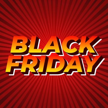 Kara Cuma. Sosyal medya reklamları için üç boyutlu tam renkli metin efekti tasarımı