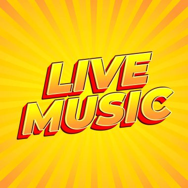 Canlı müzik. Sosyal medya pazarlama reklamları için 3B biçiminde metin efekti tasarımı