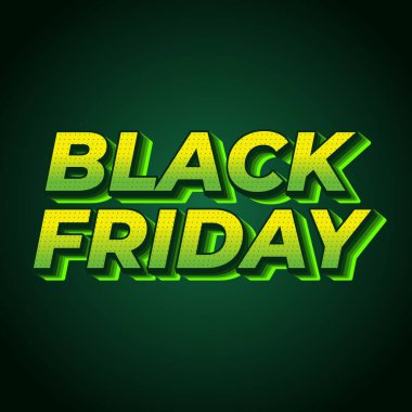 Kara Cuma. Sosyal medya reklamları için üç boyutlu tam renkli metin efekti tasarımı