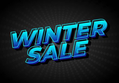 Kış indirimi. Promosyon reklamları için modern renklerde kalın yazı tipiyle metin efekti tasarımı