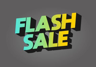 Çarpıcı bir grafik tasarımı. Gri bir arkaplan üzerine kurulu koyu renkli tipografi ile FLASH SALE kelimelerini içeriyor.