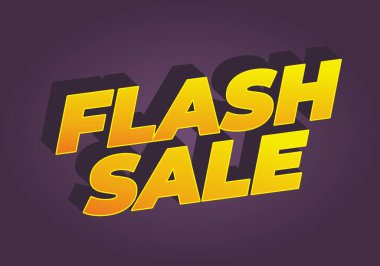 Mor arkaplan üzerinde gölge etkisi olan canlı sarı renkli FLASH satışı sözcüklerini içeren cesur metin grafiği