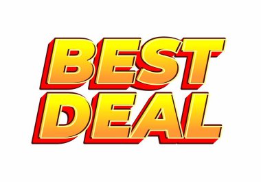 Tanıtım materyalleri için beyaz bir arkaplan idealine karşı, sarı ve turuncu renk grafikli kalın, stilize yazı tipi ile BEST DEAL içeren canlı bir grafik