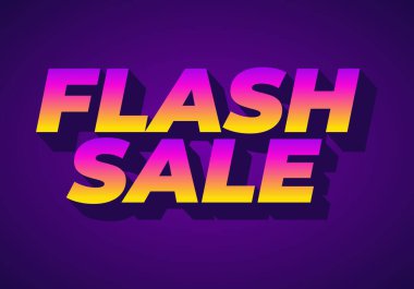 Mor arkaplana karşı canlı bir sarı-pembe gradyan içinde FLASH SALE kelimelerini içeren cesur metin tasarımı, dinamik ve göz alıcı bir promosyon grafiği yaratıyor