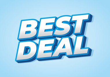 BEST DEAL metnini içeren canlı bir grafik tasarımı kalın, üç boyutlu harf arkaplan yumuşak bir mavidir, tanıtım materyalleri için ideal metnin görünürlüğünü artırır