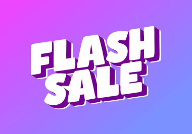 3D stil tipografisi ile FLASH satışı metnini içeren canlı bir grafik Mor 'dan maviye geçişler, promosyon materyalleri için uygun bir göz alıcı etki yaratır