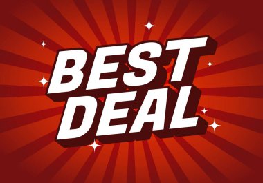 Parlak aksanlı, kırmızı radyal arkaplana karşı koyu beyaz harflerle yazılmış en iyi anlaşma metnini içeren canlı bir grafik